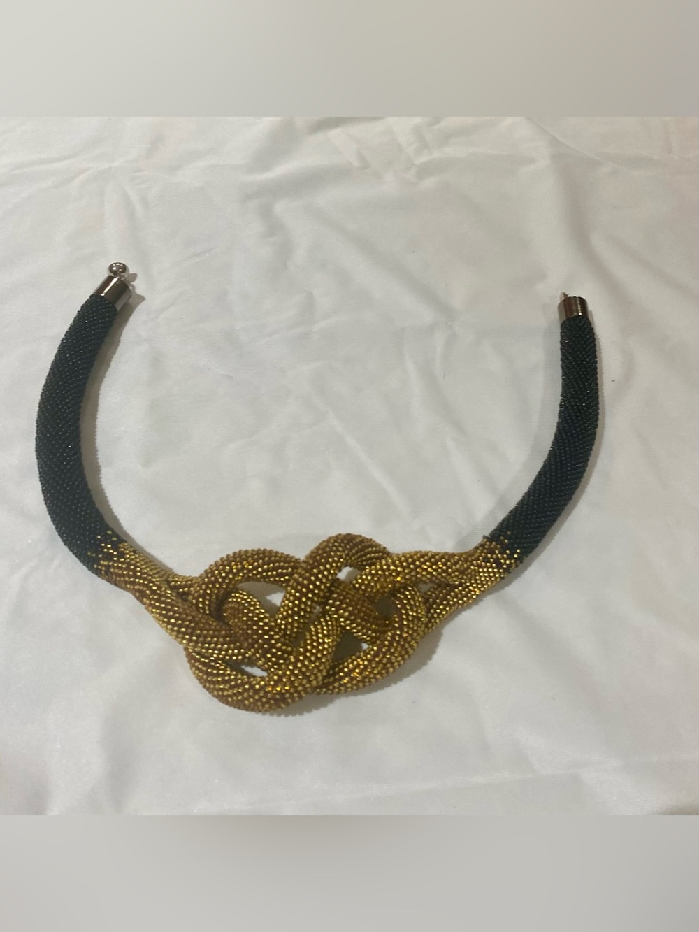 Statement Necklace - Black and Gold Beaded Knot Necklace
